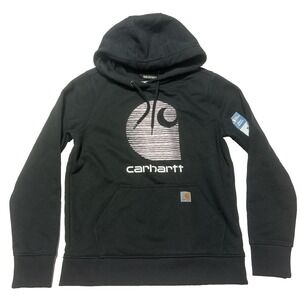 Carhartt Rain Defender Midweight C Logo Graphic Hooded Sweatshirt Women XS Black